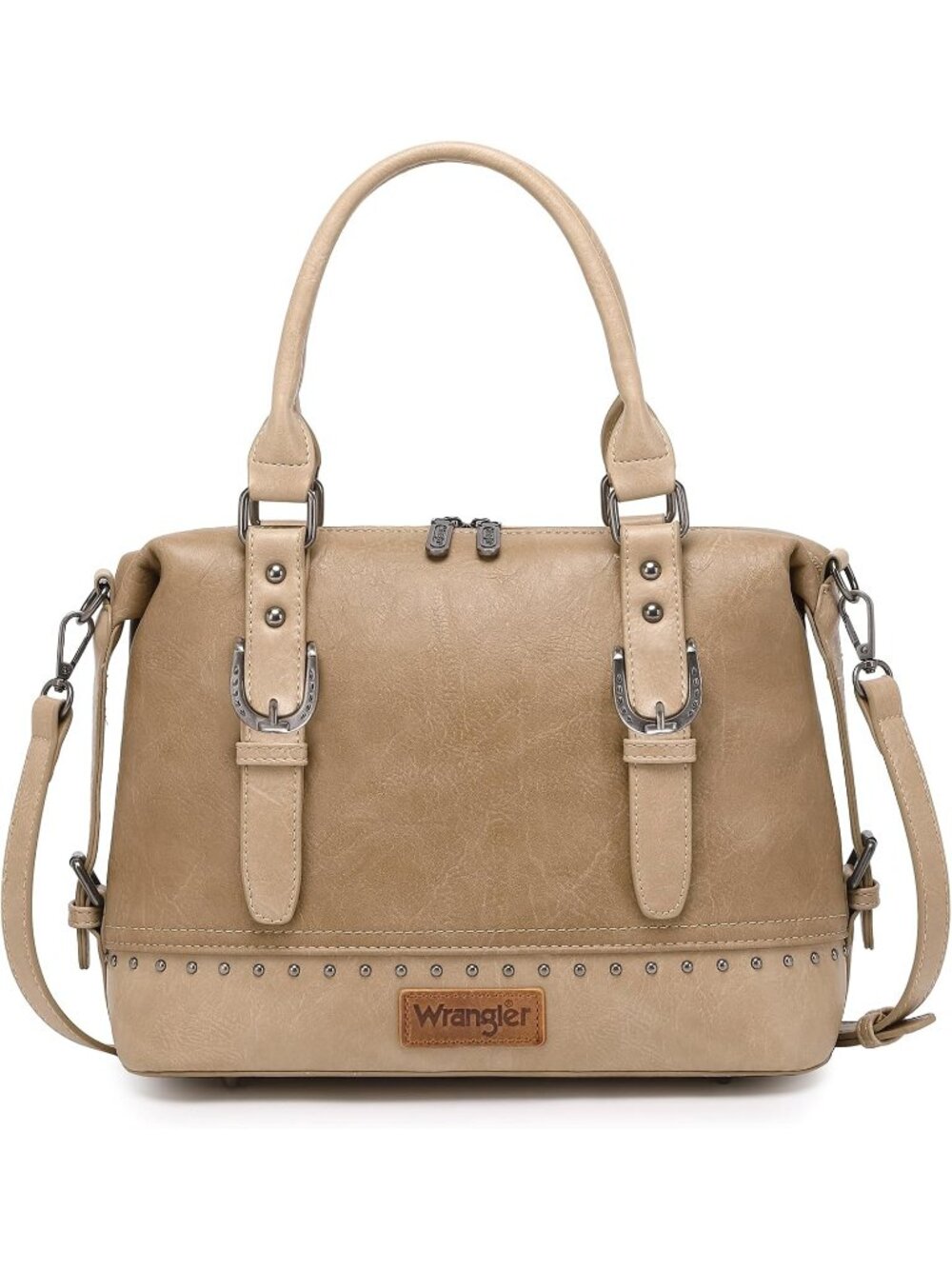 Women's Khaki Vegan Leather Zipper Top Handle Hobo Shoulder Satchel Handbag